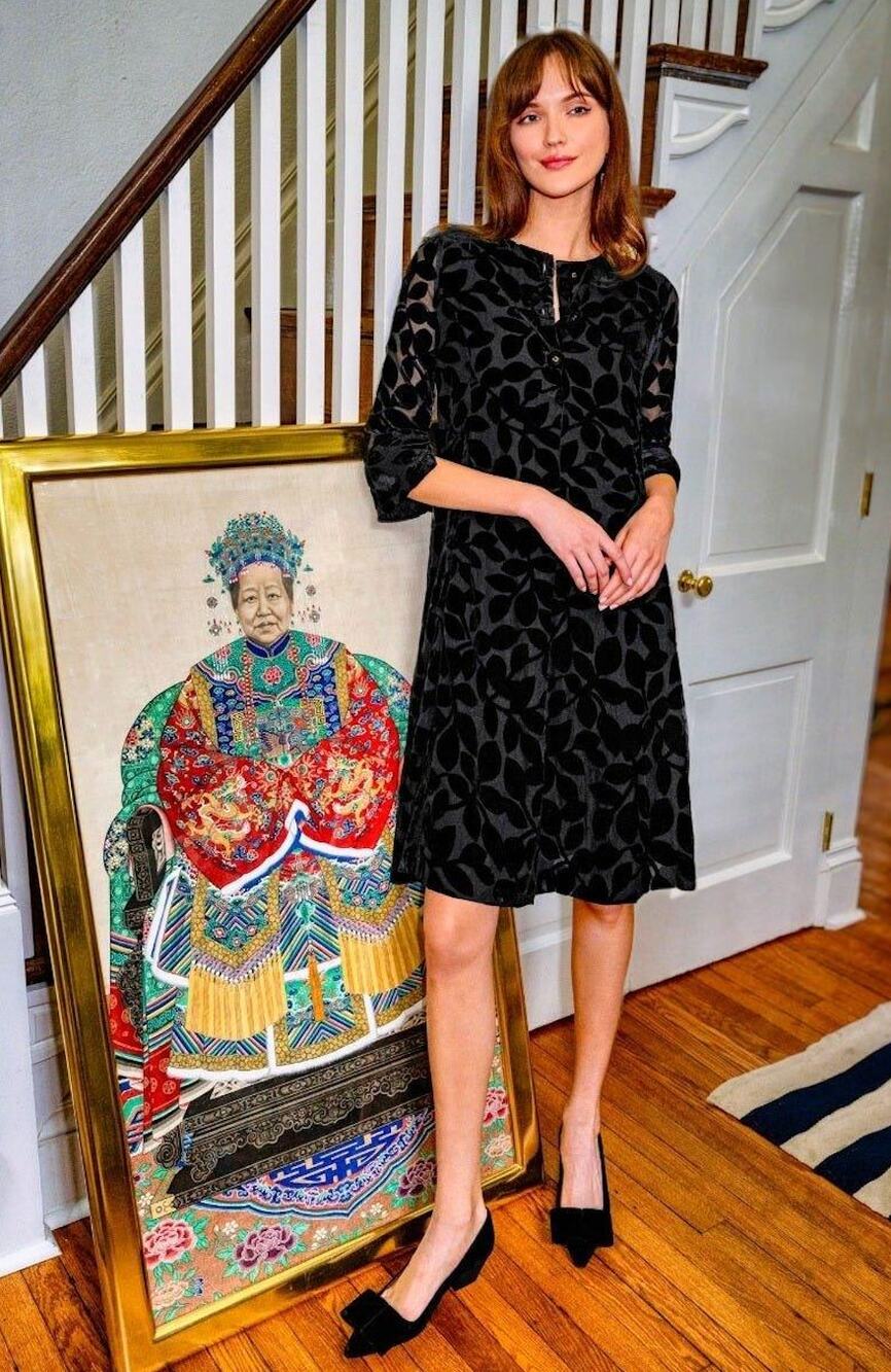 Gretchen Scott Ursula Dress Luxe Leaf Velvet Black Size XXL Goddess